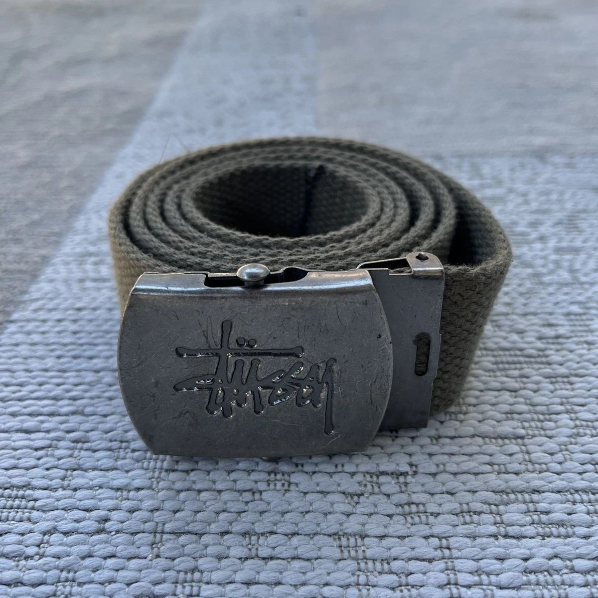 old stussy vintage leather belt 90s 貴重 Stussy Buckle Stainless Steel RARE 90s 80s Vintage Belt Size L/XL