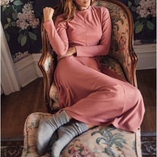 Christy Dawn Bowie Mauve Pink Ribbed Sweater Maxi Dress Size Medium