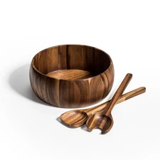 Large Salad Bowl with Servers -10" bowl - 10 x 10 Brown 10 x 10