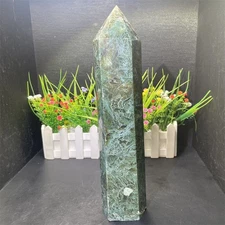 11.2" 4.1LB Natural Moss Agate Obelisk Crystal Quartz Tower Point Heal Energy