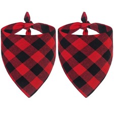 2 Pack Dog Bandana Christmas Classic Plaid Pet Scarf Triangle Bibs Costume