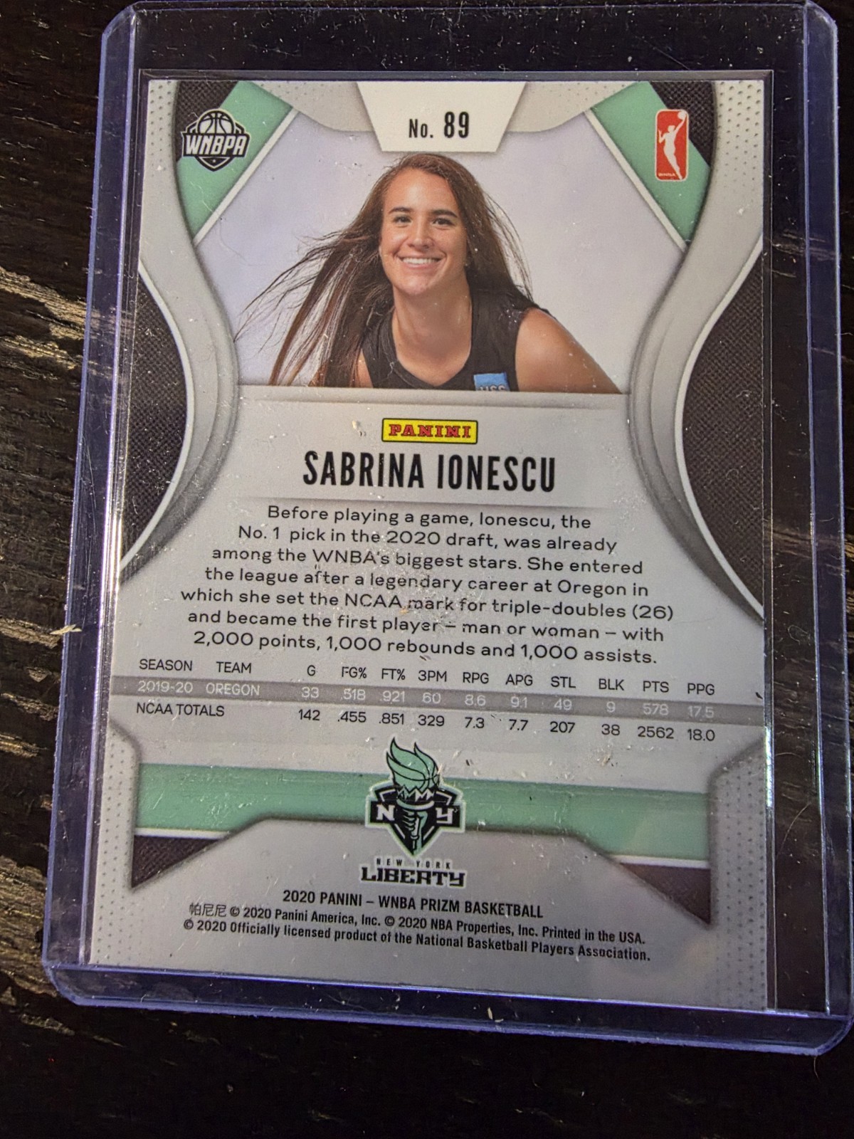 2020 Prizm WNBA Sabrina Ionescu Base RC #89 New York Liberty view 2