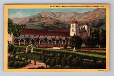 Santa Barbara CA-California Santa Barbara Mission and Grounds Vintage Postcard