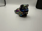 Vintage Fenton Iridescent Plum Carnival Glass Bear - Signed, Hand Painted