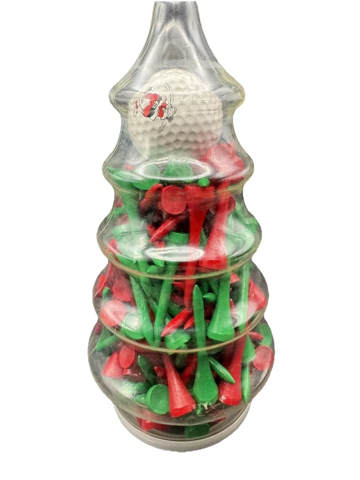 VTG  Tee Box Tree Wooden Red and Green Golf Tees & One Santa Golf ball Christmas - Image 4 of 4