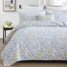 Floral Queen Comforter Set - 100 Cotton Queen 90"x98" 06yellow/White/Grey