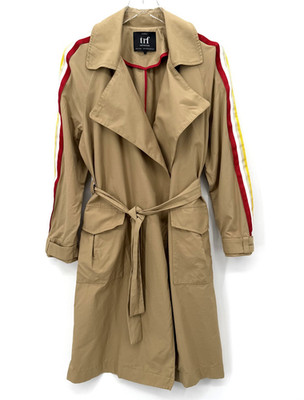 Zara Track Stripe Trench Coat Size S/M Tie Waist Belt Camel Tan Jacket Chic