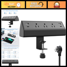 "40W Fast Charging Desk Clamp Power Strip, 2 USB-C Ports, 3 Outlets, Surge Prote