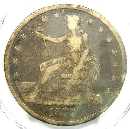 1877-CC Trade Silver Dollar T$1 - PCGS Fine Details - Rare Carson City Coin!