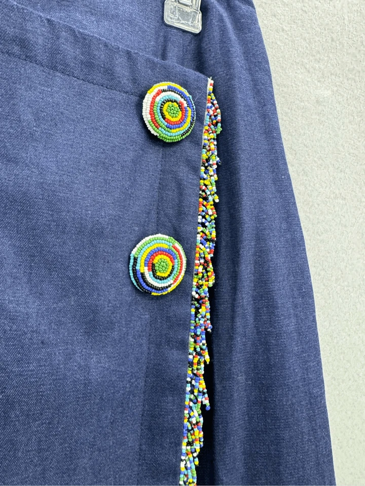 Falda envolvente vintage hecha a mano de mezclilla con cuentas del suroeste occidental talla 16 Foto 2 de 4