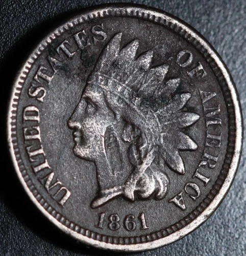 1861 INDIAN HEAD CENT - With LIBERTY - VF VERY FINE Details