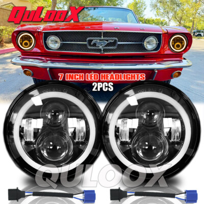 For Ford Mustang 1965-1973 7''Inch Round Led Headlight Hi-Lo DRL Projector H4/H13