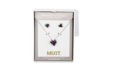 Women Silver color Heart Necklace Earrings Set NEW Gift Purple hypoallergenic