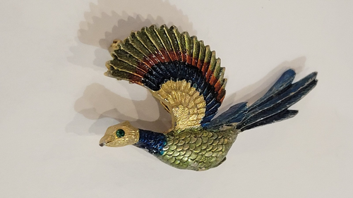 Vintage Colorful Enamel Flying Bird Pheasant Gold tone Brooch Pin Signed JJ - Picture 3 of 6
