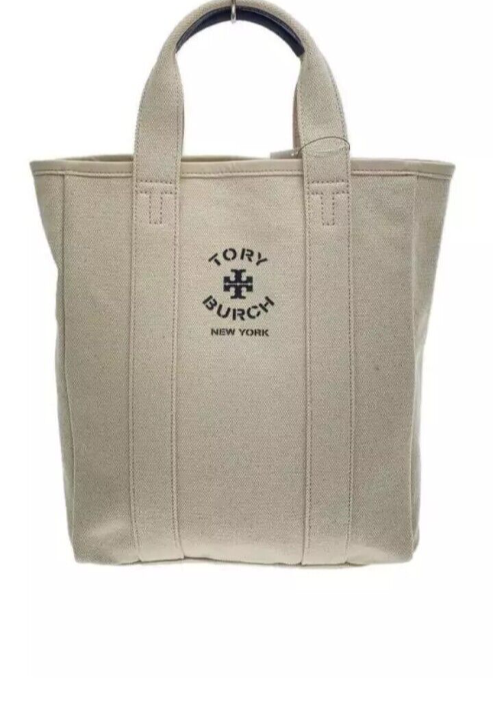 Tory Burch Natural Canvas Logo Tote in Navy w/Top Handles | eBay
