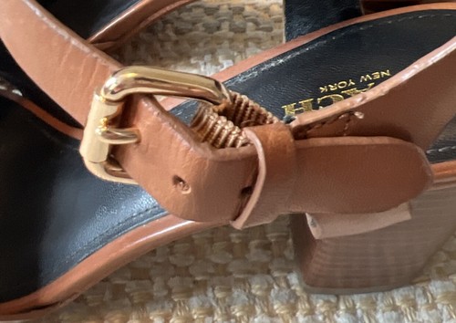 Coach Womens Brown Leather Gold Accents Block Heel Sandals Size 9.5 - Picture 4 of 8