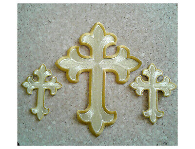 Embroidered Gold Metallic-Gold Edge Iron On Applique Patch Fleur Cross 
