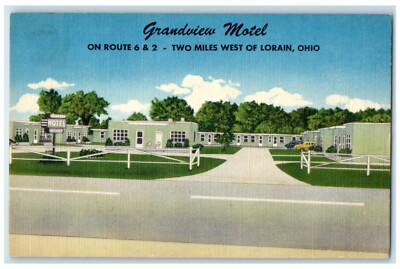 c1940 Grandview Motel Two Miles West Exterior View Building Lorain Ohio Postcard