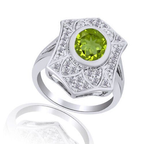 2.41 CT Peridot August Birthstone Solitaire W/ Accents Ring Sterling Silver