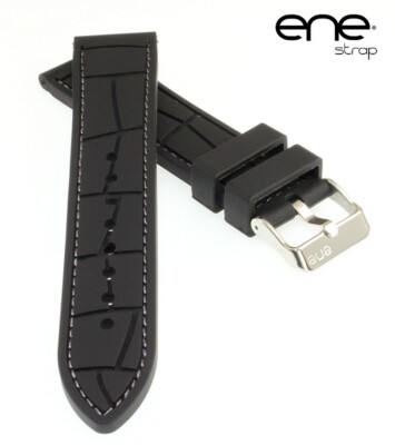 Premium ene strap Silikon Uhrenarmband Modell Silikon-Kroko schwarz-grau 24 mm
