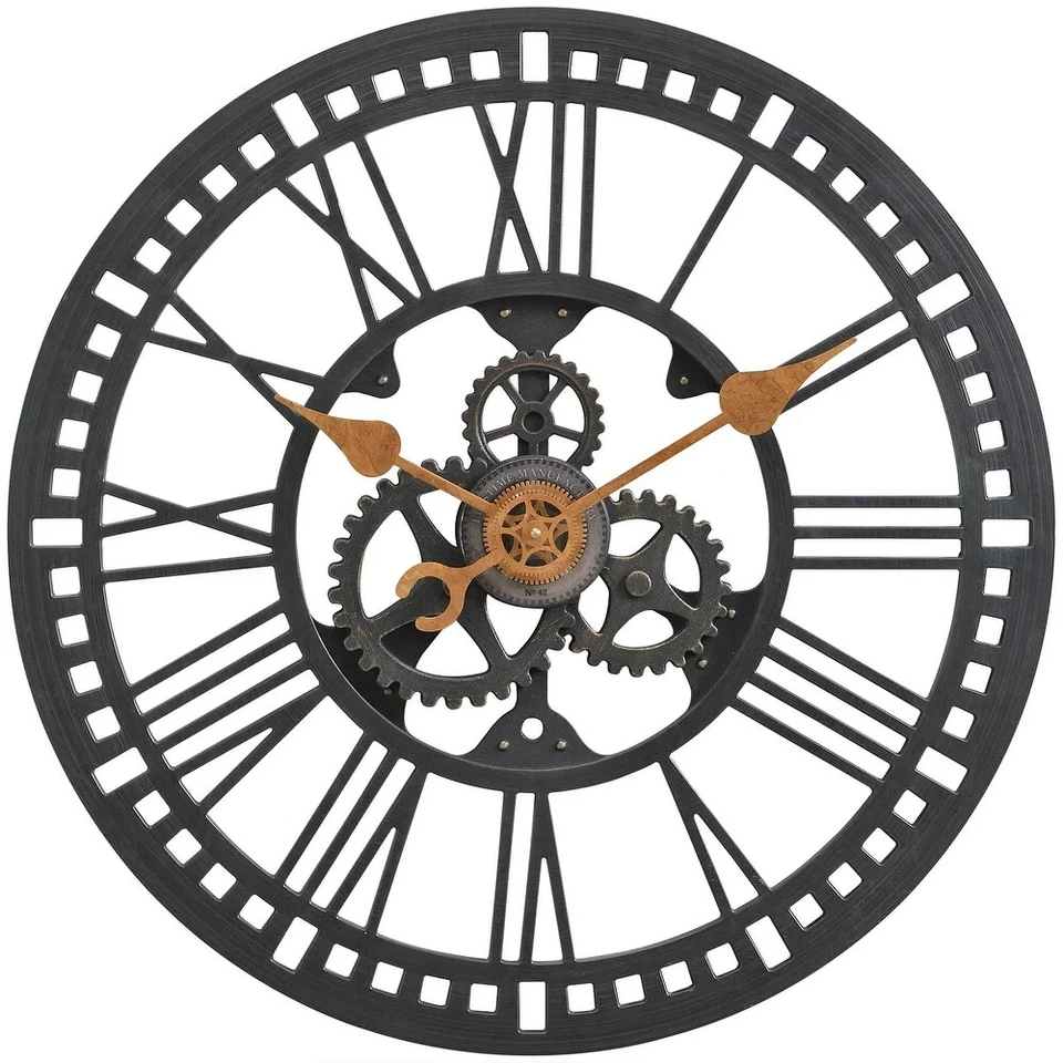 Reloj de pared grande engranajes cara abierta Steampunk ambiente industrial ligero plástico 24" Foto 3 de 4