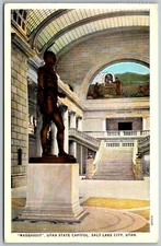 Salt Lake City Utah 1930s Postcard Massasoit Statue Utah State Capitol