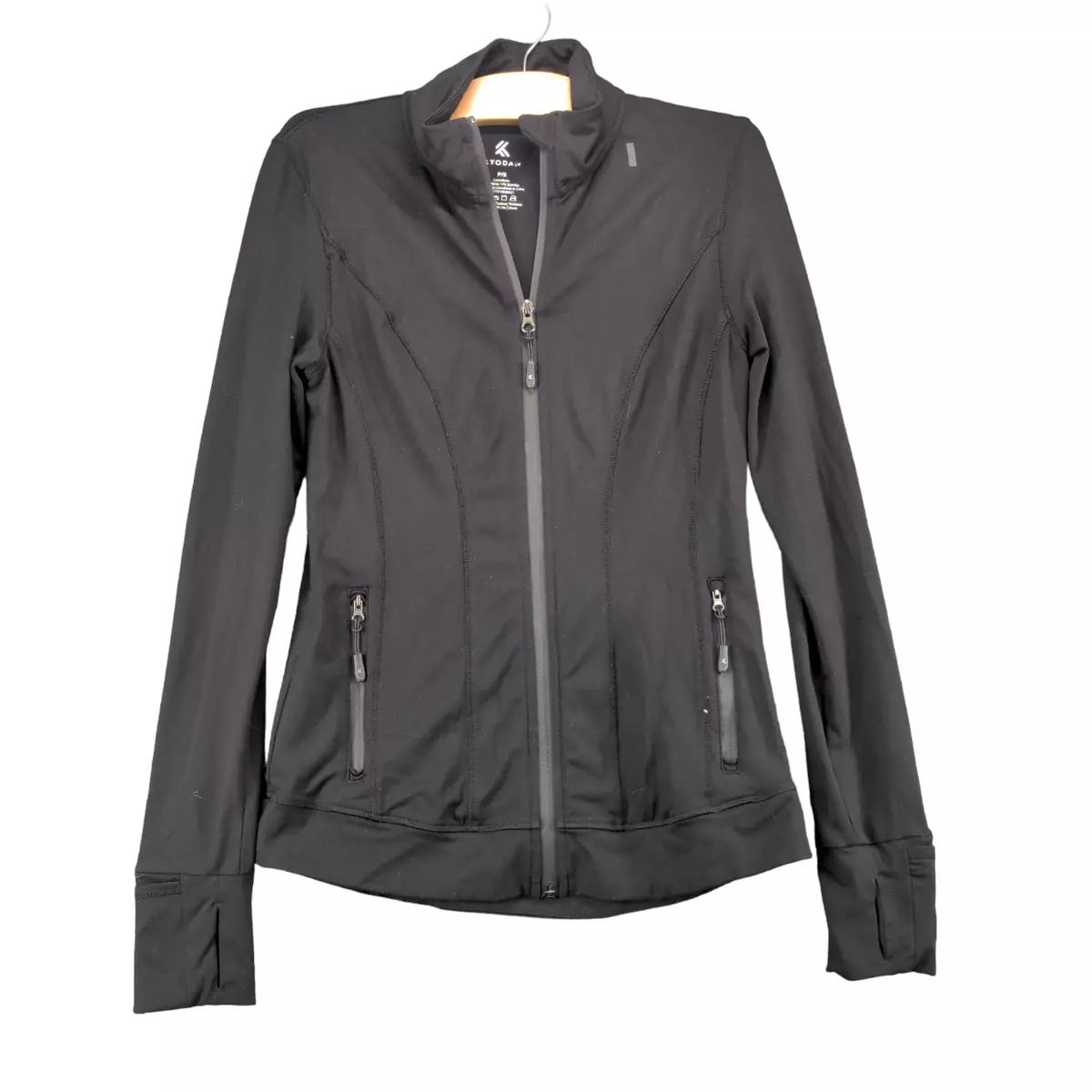 Kyodan Womens Lightweight Athletic Jacket Black P S Full Zip Nylon