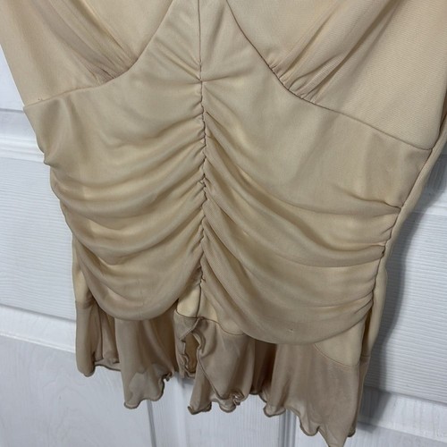 Vintage Y2K Elegant Beige Ärmellos Chiffon V-Ausschnitt Top Gr. Large Schößchen Taille - Bild 5 von 10