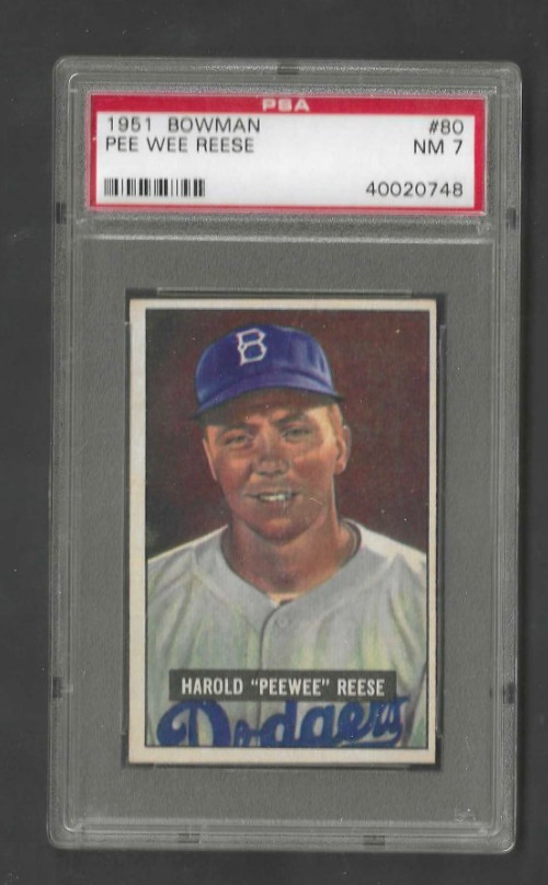 Pee Wee Reese #80 1951 Bowman Baseball Card Graded PSA 7 NM -