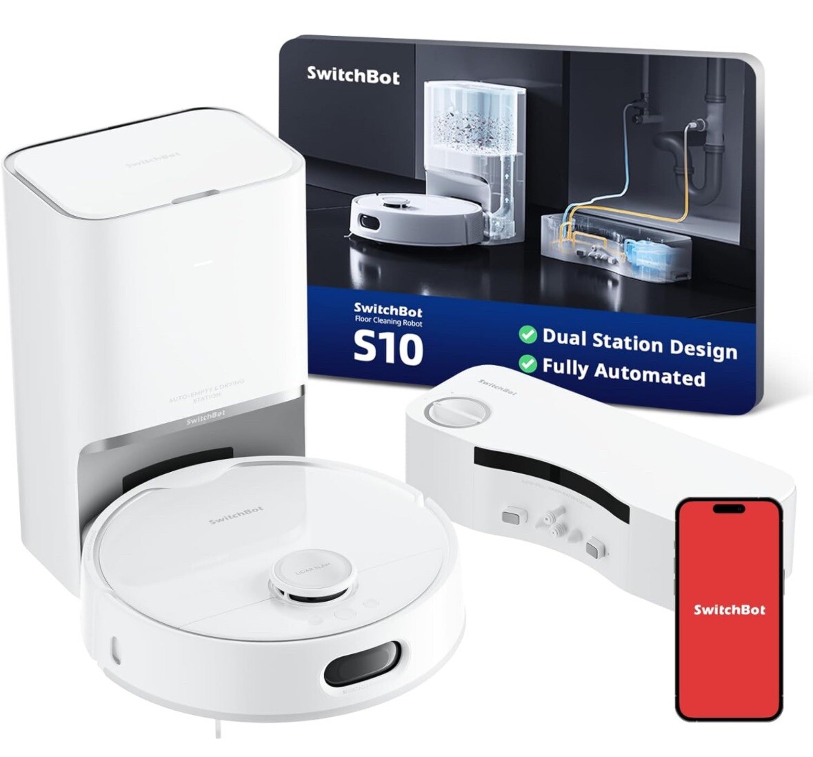 ジ*ー様 SwitchBot Floor Cleaning Robot S10 SwitchBot S10 Robot Mop & Vacuum w/ Dual AutoEmpty Stations +