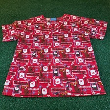 The Scrub Co. Christmas Scrub Top Santa Reindeer Holiday Print Retro Mens Large