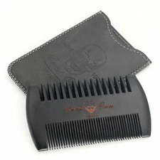 Menesia Black Wooden Beard Comb Case Men Mustaches & Hair Black Skull Design