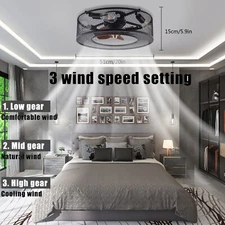 Ceiling Fan w/Lights 18/18.5/20 Inch Caged Adjustable 3 Wind Speeds Remote