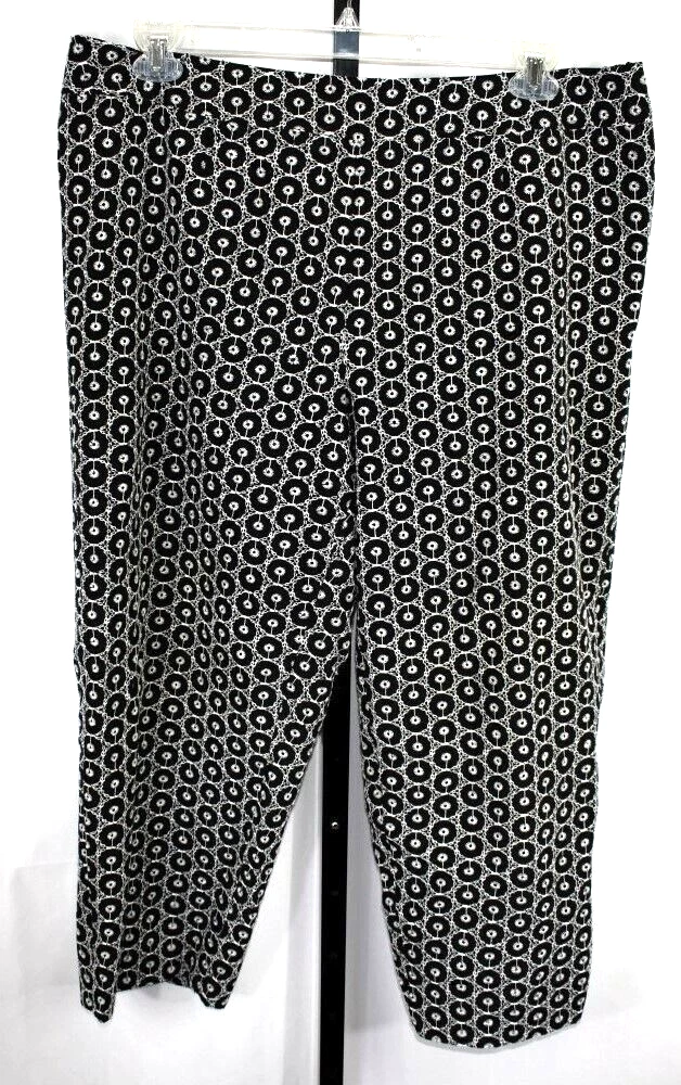 Talbots Crop Pants Plus Size 20W Black White Embroidered Pattern