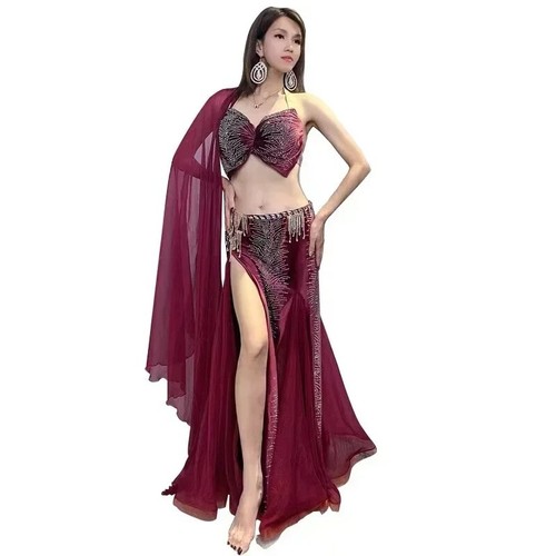Neu Luxus ägyptische orientalische Strasssteine Bauchtanz professionell rot Kostüm - Bild 5 von 7