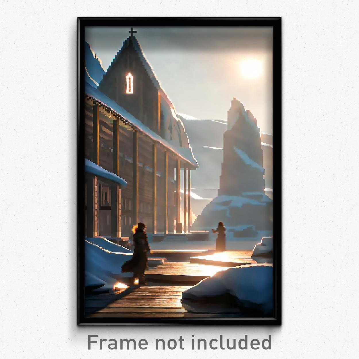 Pixel Art Poster - Arctic Nunnery (8 Bit Psychedelic Trippy Video Game Print)