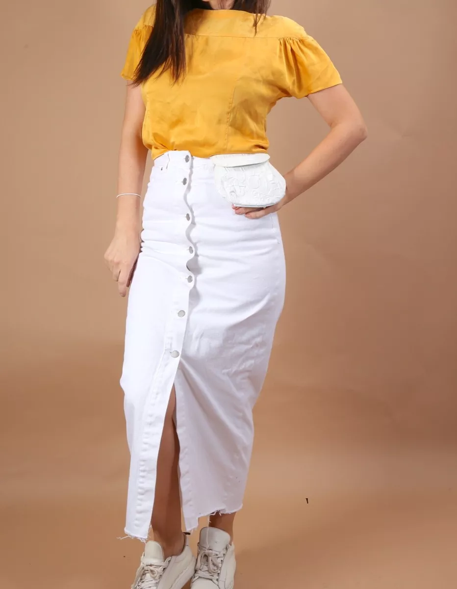 White denim top skirt xs