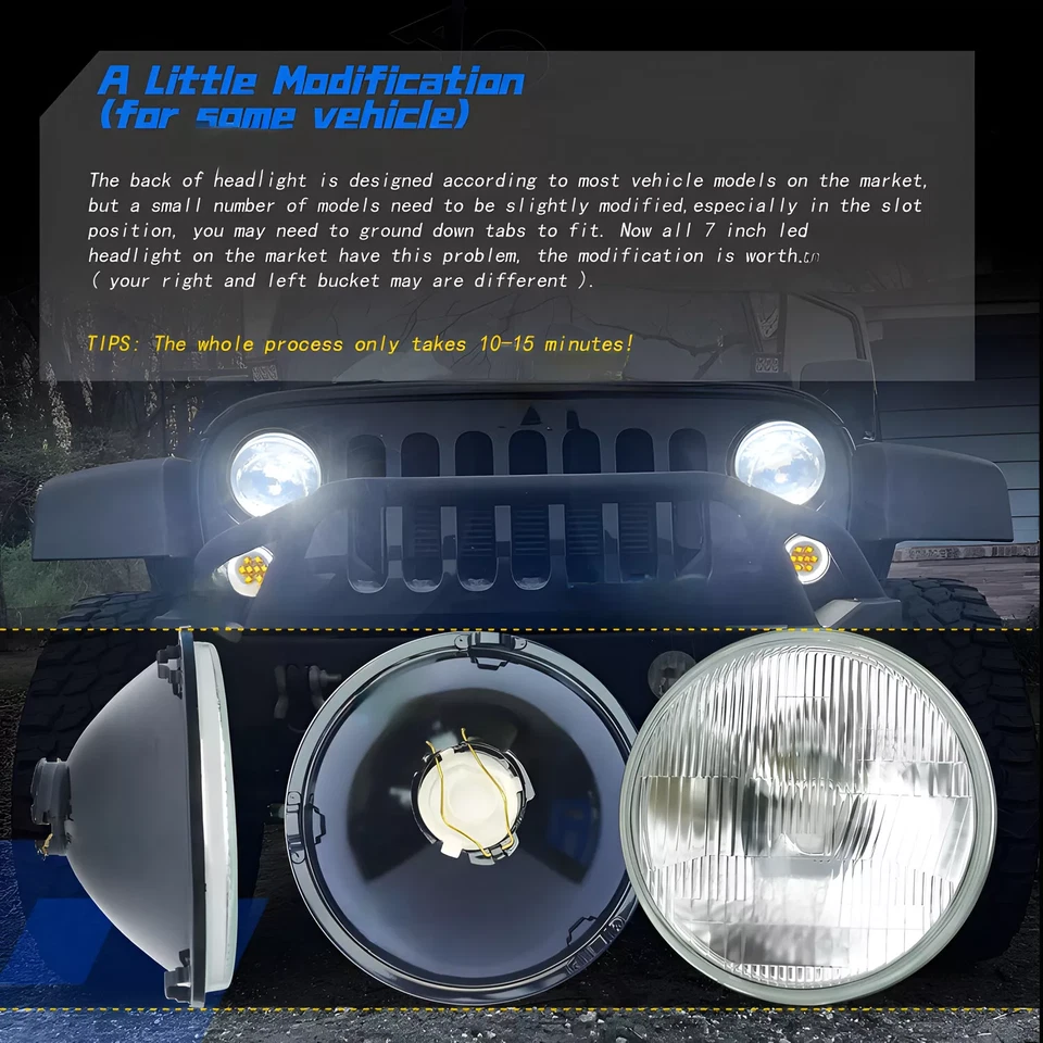 2PÇS 130W vidro 7" faróis de LED redondos para Jeep Wrangler 1997-2018 TJ LJ JK AAA - Imagem 4 de 4