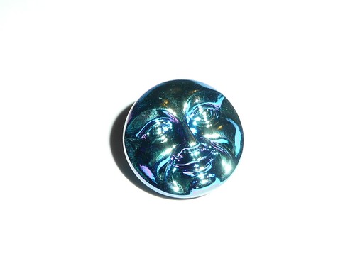 Cooler blauer tschechischer Glasschaft Mondgesicht Knopf 18 mm - Metallic Blau Knopf - Gesicht - Bild 8 von 8
