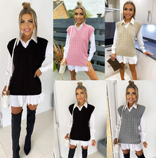 Plus Size Womens Cable Knit Sleeveless Vest Knitted Tank Top Sweater Jumper