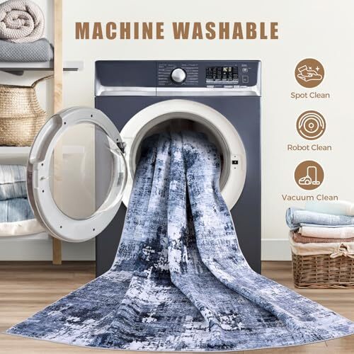 Area Rug Living Room Rugs - 9x12 Washable Large Soft Indoor 9' x 12' Navy Blue - Bild 6 von 6