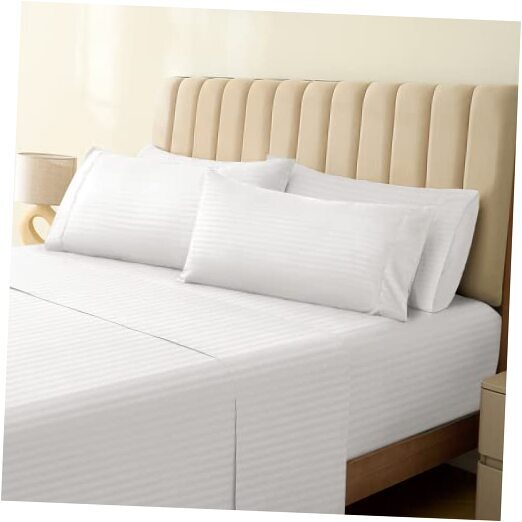 6PC Microfiber Sheet Set, Striped White, Deep King 31 - Striped - White
