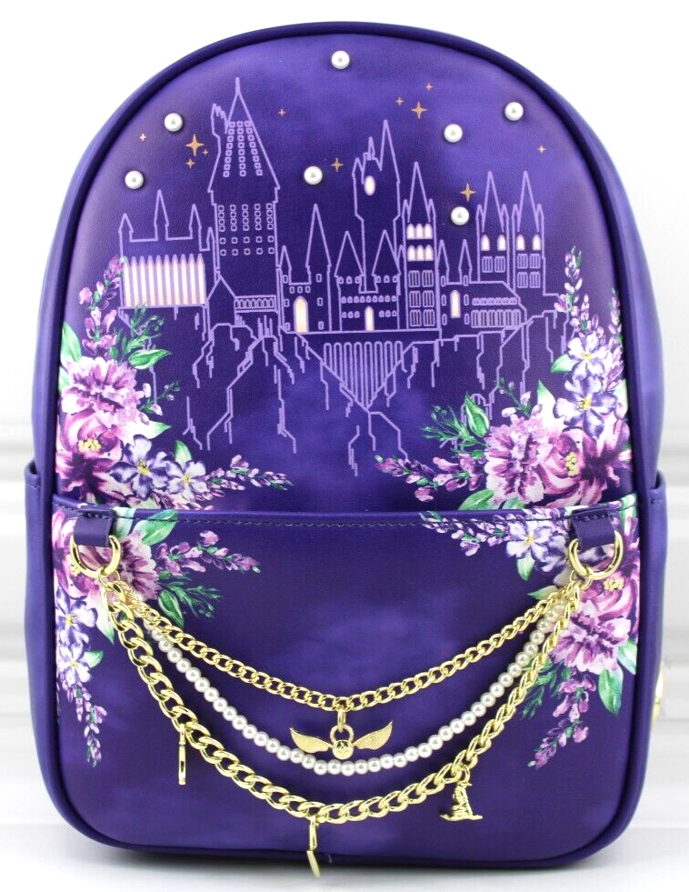 Harry Potter Mini Backpack with Hogwarts Castle Gold Charm Faux Leather