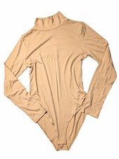Womens Mangopop Bodysuit Long sleeve Mock Neck Stretchy Crotch Snap Size L NWT