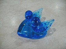 Art Glass Leo Ward 1994 Double Blue Birds Of Happiness on Heart Figurines