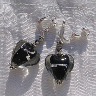 Boucles D'oreilles Verre Lampwork Cristaux Rivière Ambre - Clip Ou Dormeuse Au Choix
