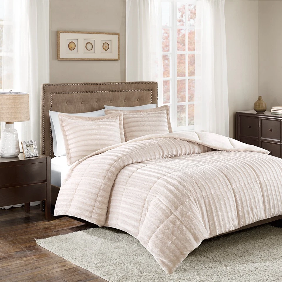 Madison Park Pleated Super Soft Faux Fur Comforter Set Full Queen King Size - Image 3 of 4