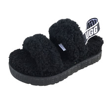 UGG OH FLUFFITA Lambskin Size 6 Platform Sling-back Sandal/Slipper 1120876 Black