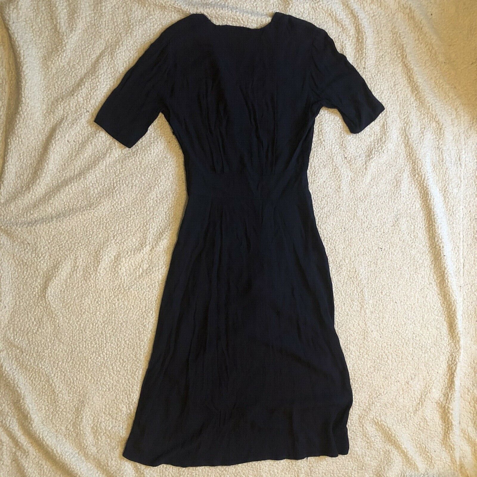 1930s Dress Navy Blue Rayon 30s Ruching Covered B… - image 3