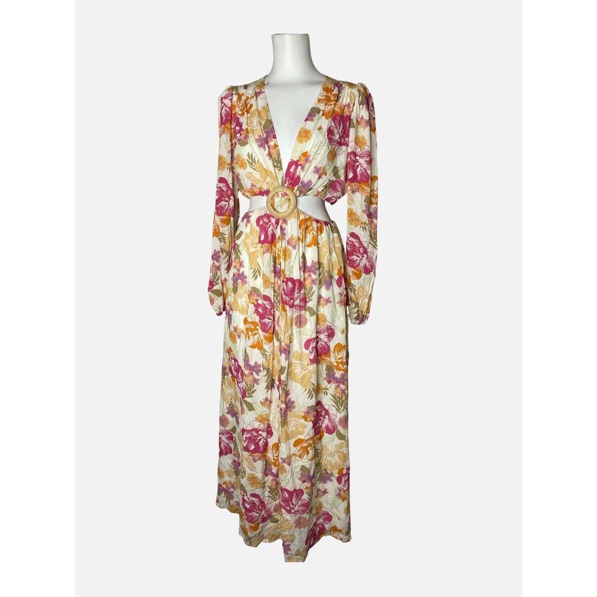 WAYF Women's Linda Cut-Out Dress Long Sleeve Floral V-Neck Size Small | eBay